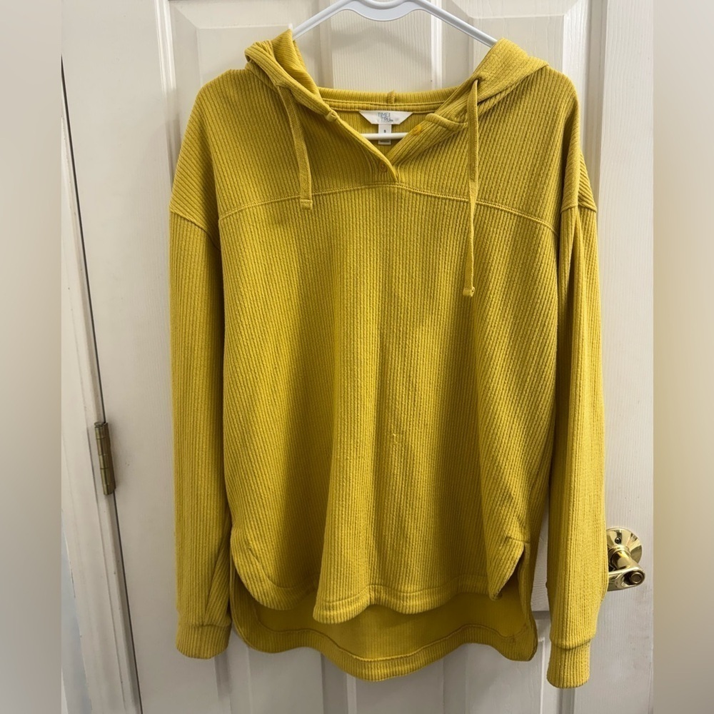 Time and Tru Mustard Yellow ribbed tunic Hoodie Sweatshirt
